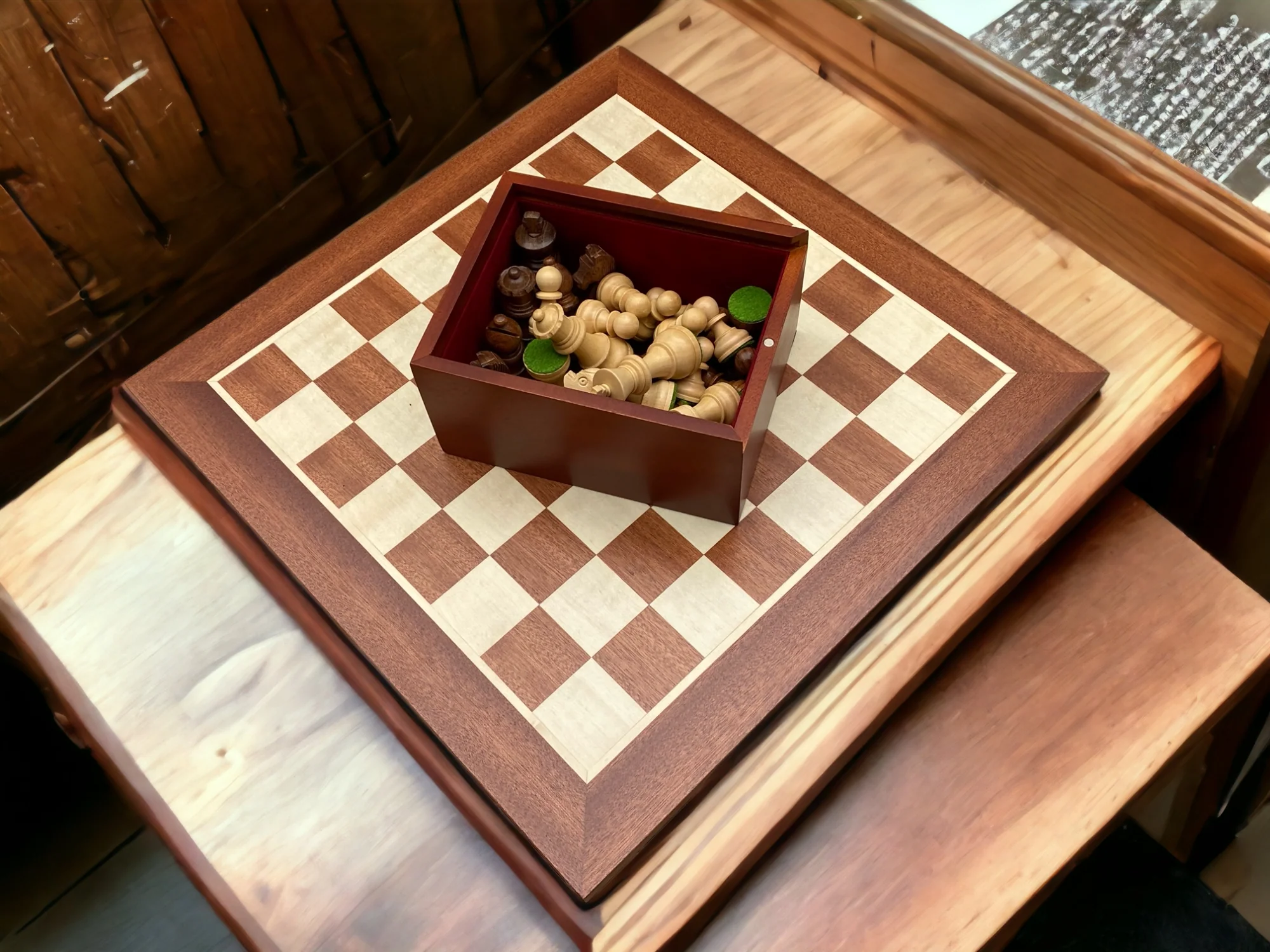 3" Acacia Classic Pieces 15.75" Mahogany Board & Slide Lid Box - Image 9