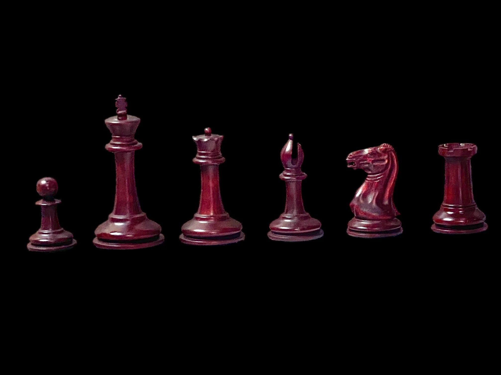 Cooke 3.5" Claret Lacquered Boxwood Chessmen and Mahogany Hinged Box - Image 6