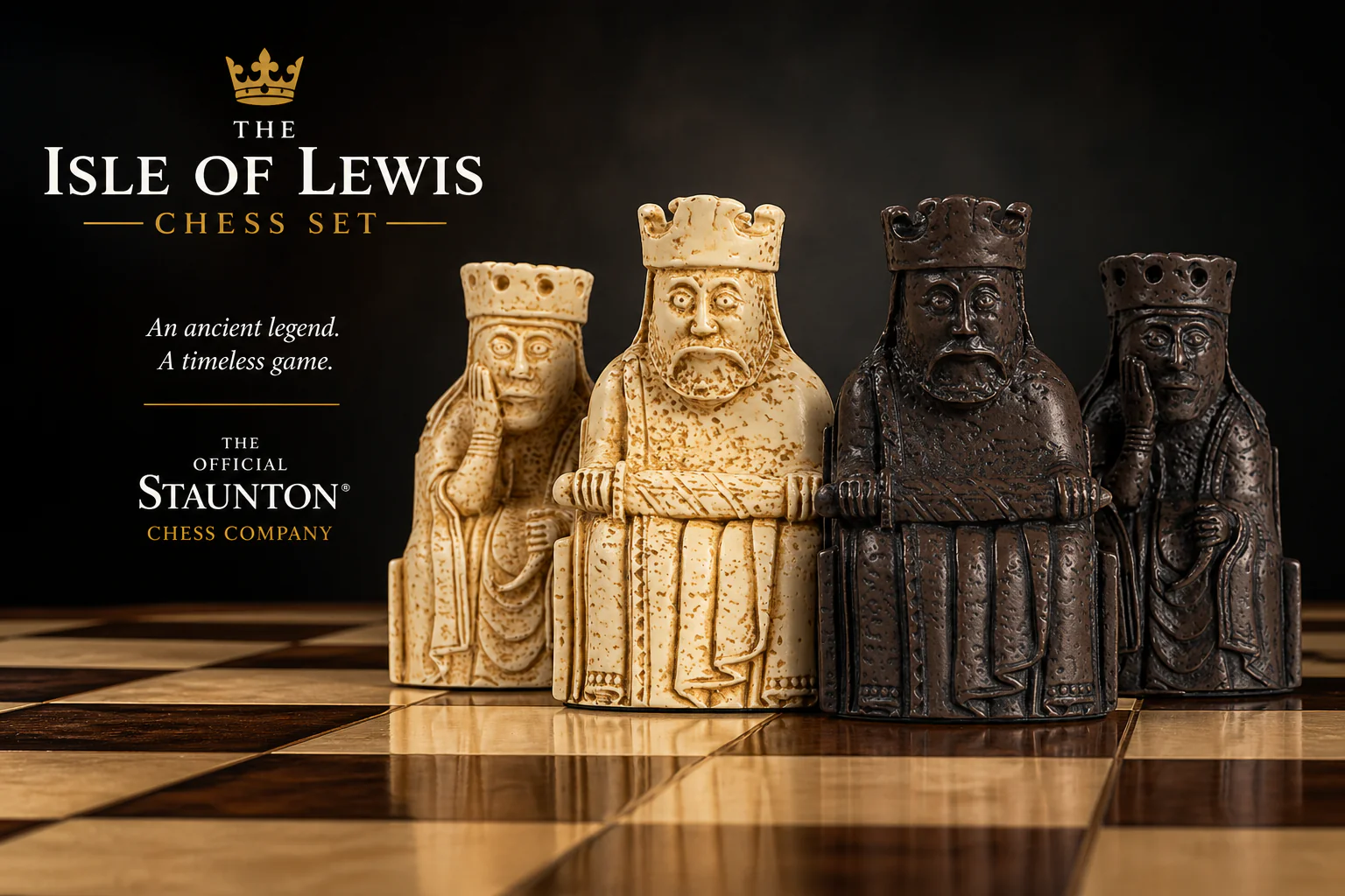 Isle of Lewis Chess Pieces, 19" Mahogany Board - Image 3