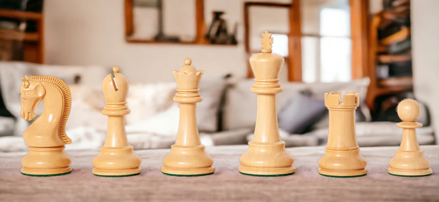 4" Staunton Leningrad Acacia Chess Pieces - Image 6
